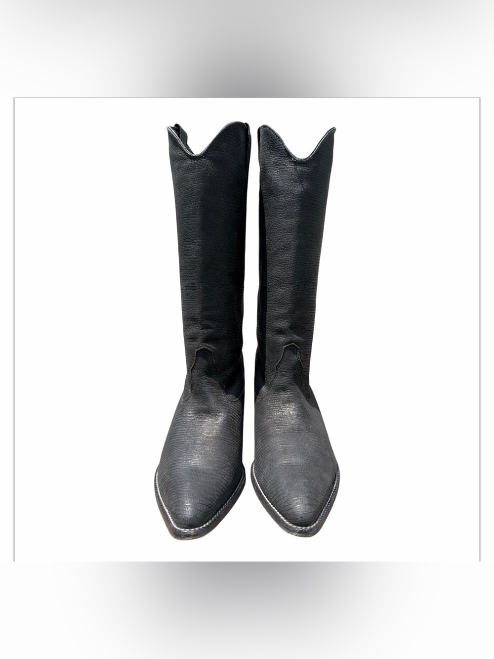 Vtg Zodiac Cowboy Boots Women’s size 7.5 Black Made In USA Retro Leather Texture - Picture 4 of 11